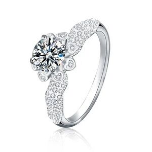 Certified 1ct t.w. Moissanite 18K Silver Engagement Wedding Ring NEW